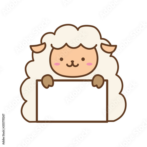 メッセージボードを持つ羊のイラスト 正面