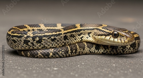 Close-up of a Hognose Snake resting on pavement.