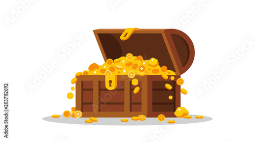 Photos Treasure Chest Overflowing with Gold Coins Symbolizing Wealth and Riches