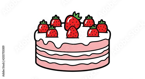 Pink Cake with Fresh Strawberries on Top.