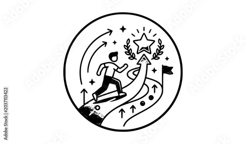 Canvastavla Soft Blue Extra Mile Success Concept Icon with Round Line Path and Goal Achievem