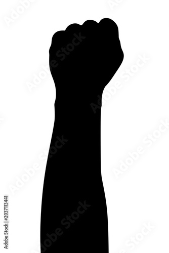 Success hand gesture silhouette (Raised Fist) isolated on white background