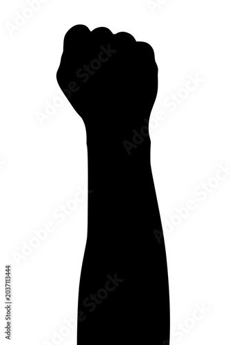 Success hand gesture silhouette (Raised Fist) isolated on white background