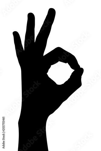 OK hand gesture silhouette isolated on white background