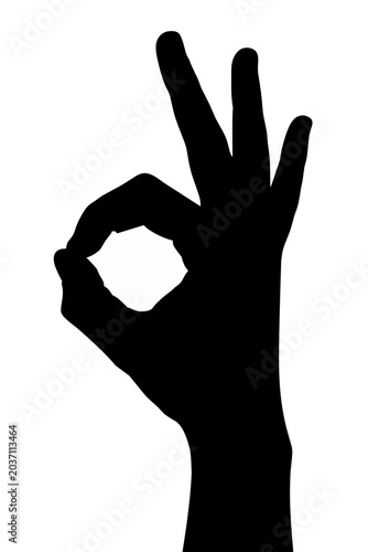 OK hand gesture silhouette isolated on white background