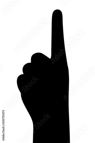 Pointing Up Hand Silhouette Isolated on White Background