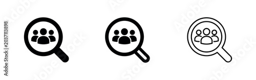 User search icon, finding people and community search symbol with magnifying glass