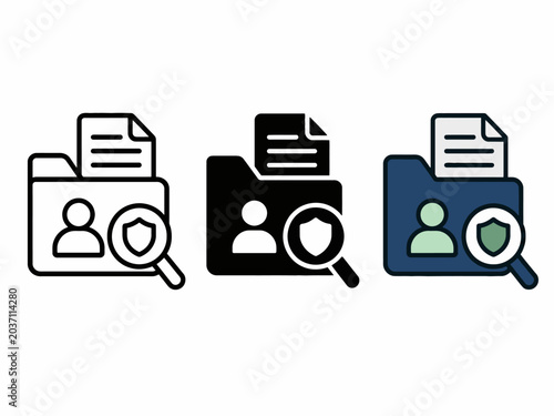 Icon set illustrating data protection and privacy concepts with user and shield design