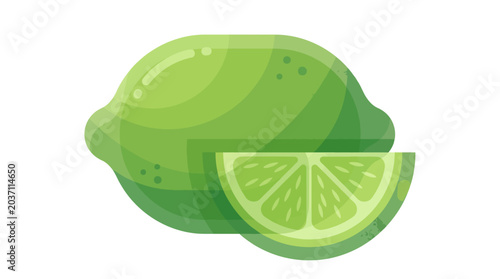 Canvastavla A vibrant illustration of a whole lime and a sliced lime wedge on a clean surface showcasing citrus freshness