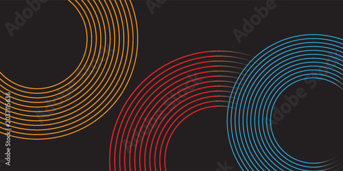 Abstract Black Background with Colorful Neon Concentric Circular Lines