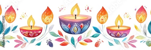 A line of candles with a green leaf in the middle