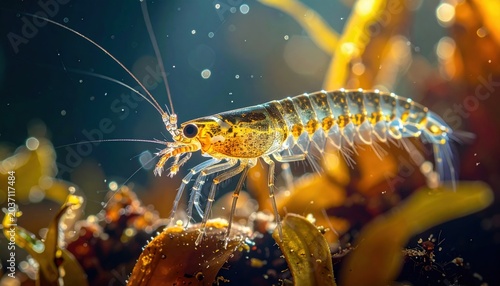 Microscopic rotifer with transparent body and food particles preparing to ingest in aquatic environment