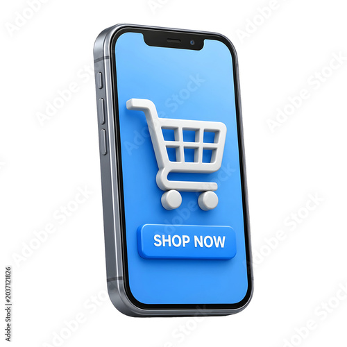 Mobile Shopping Cart App Isolated on White Background