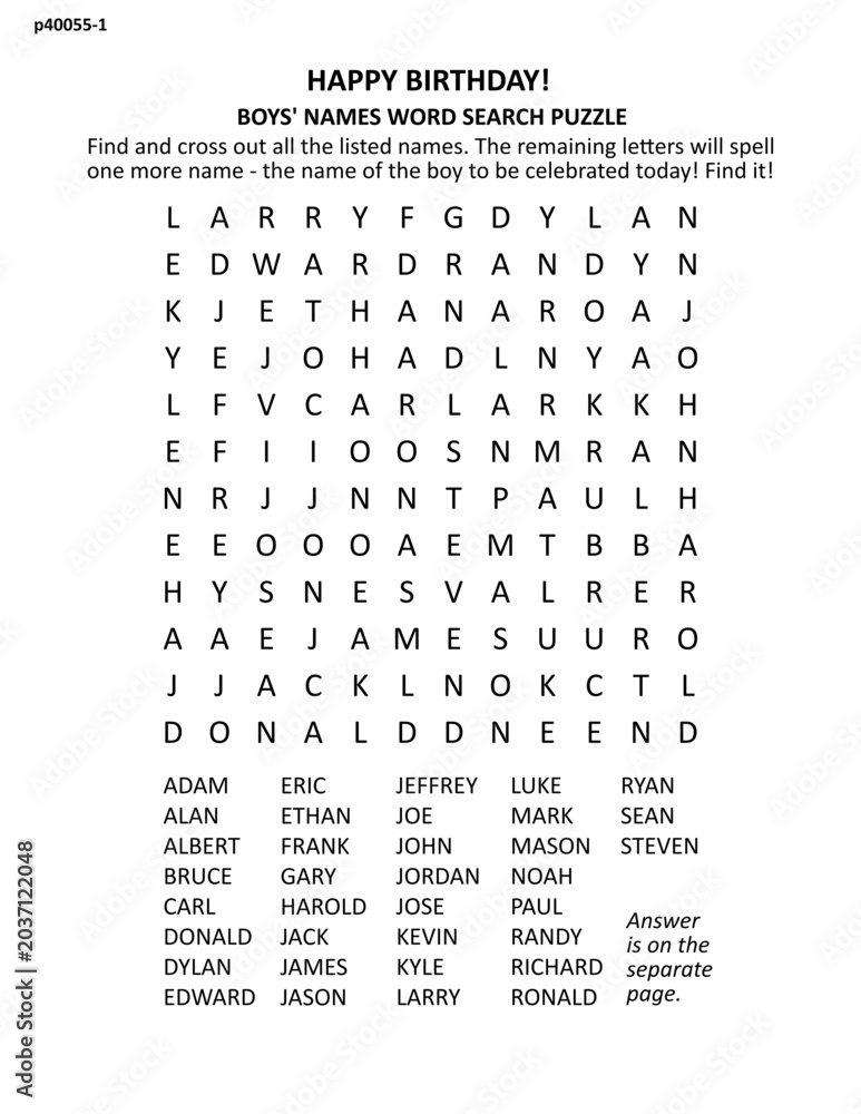 Ταπετσαρία Boys' names word search puzzle game with hidden word (JONATHAN)