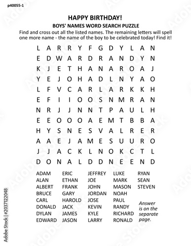 Tableau sur toile Boys' names word search puzzle game with hidden word (JONATHAN)