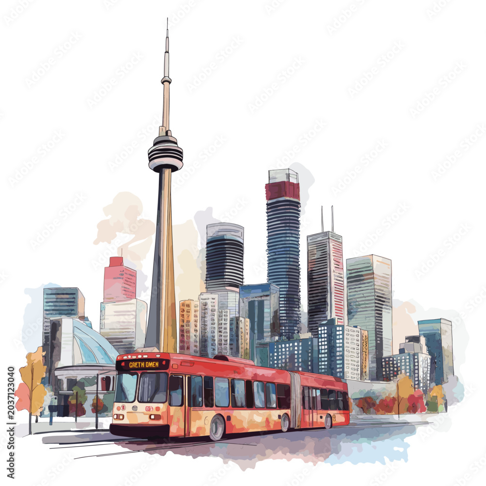 Naklejka premium Toronto. Toronto hand drawn watercolor illustration