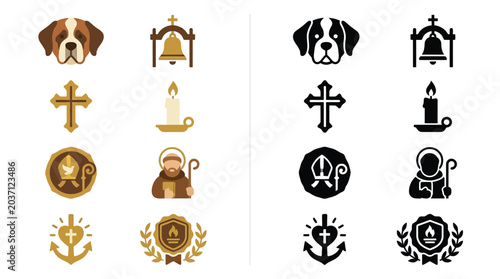 Schilderij op canvas Collection of Religious and Spiritual Icons in Color and Silhouette