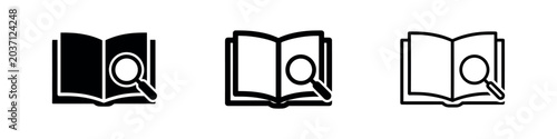 Bild auf Leinwand Open Book with Magnifying Glass Icon, Research Symbol