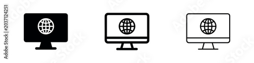 Картината върху платно Computer Monitor with Globe Icon, Internet Symbol