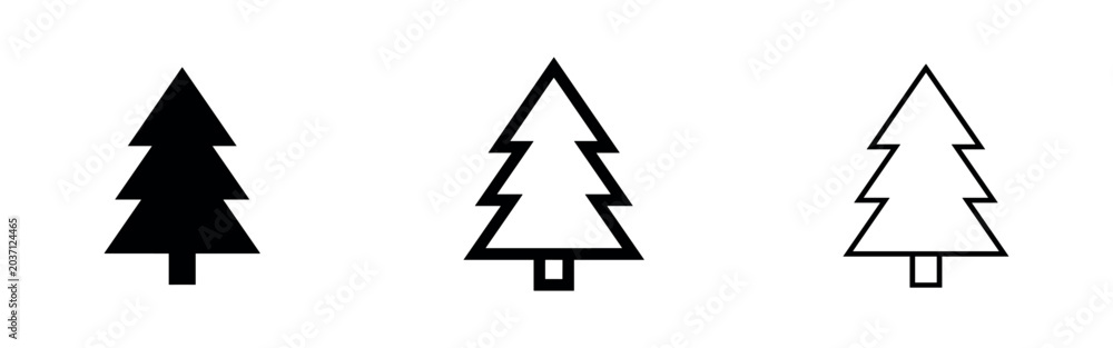 Fototapeta premium Christmas tree icons: solid, outline, and detailed