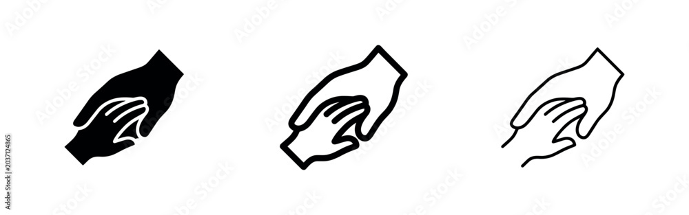 Fototapeta premium Hands holding icon set, support and care symbol. Family, friendship and partnership concept.