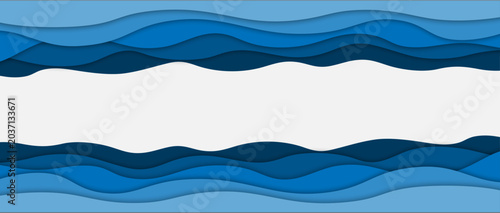 Tableau sur toile Blue water waves layered art paper wide card