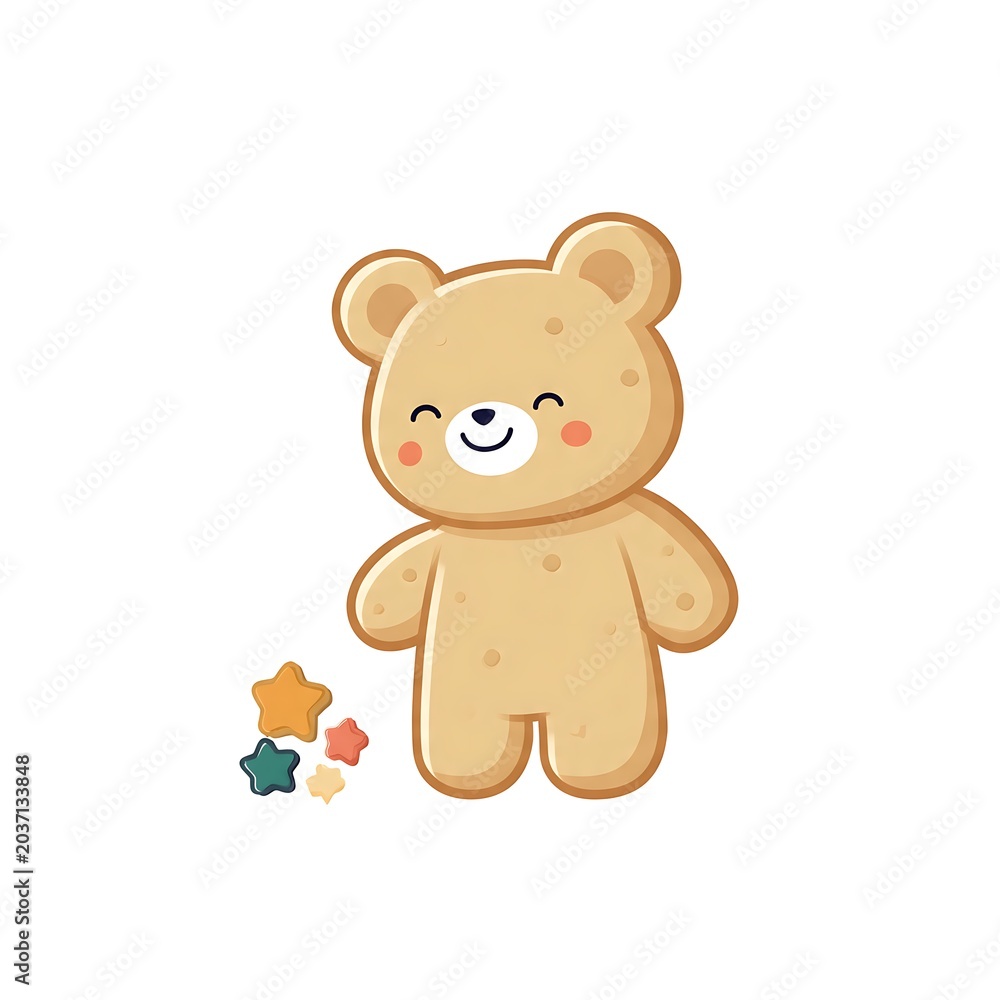 Fototapeta premium Cute cartoon bear holding colorful gift box illustration.