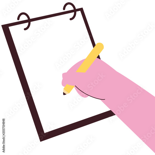 hand holding pencil write on a blank note paper