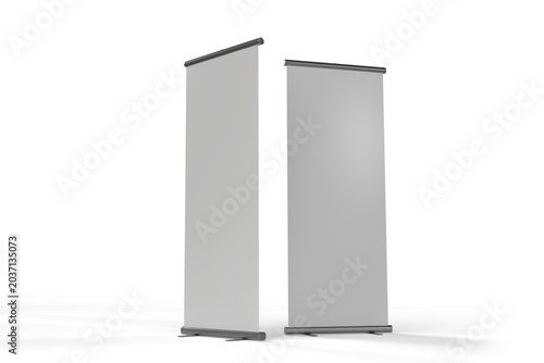 Foto Blank roll up banner mockup standing vertical display isotate on a background