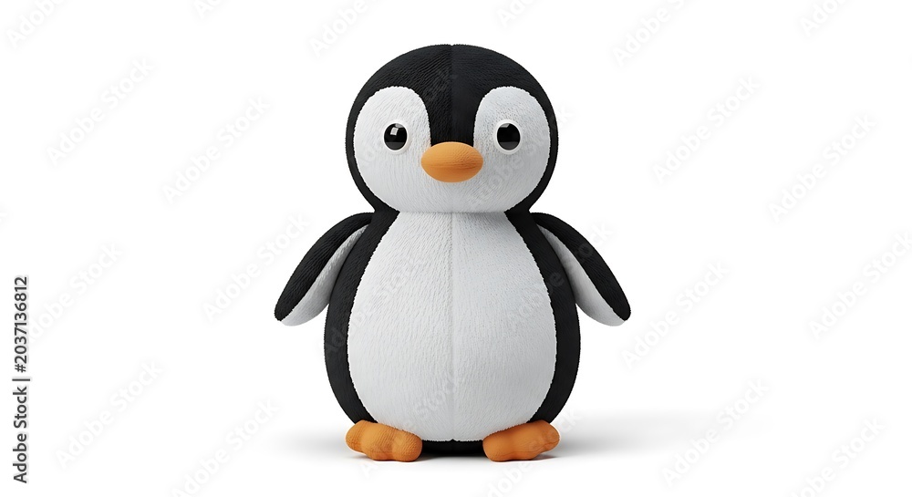 Fototapeta premium Cute plush penguin toy isolated on white background