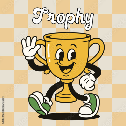 Trophy mascot character in playful vector style for editorial and sticker designs