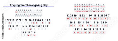 Photos Thanksgiving cryptogram puzzle on a vintage paper background with festive theme