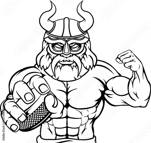 Photography A viking man ice hockey sports team cartoon mascot