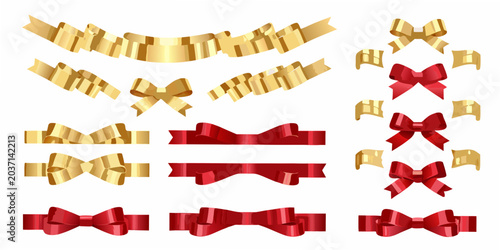 Fotografie Gold and red decorative ribbons vector illustration collection