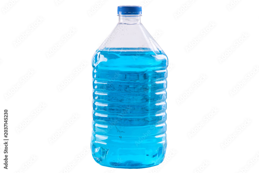 Naklejka premium Clear plastic bottle filled with bright blue liquid