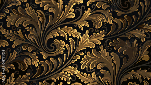Bilde på lerret Ornate floral ornament featuring swirling leaves and tendrils a repeating vector