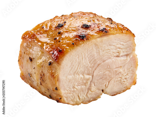 Roasted Chicken Breast Cube Isolated on Transparent Background for Gourmet Food and Protein Concept