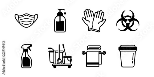 Obraz na plátne Cleaning and Hygiene Safety Icons Set