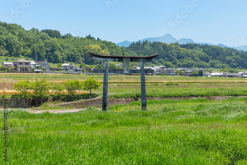 原尻の滝の上にある二宮八幡社の鳥居
