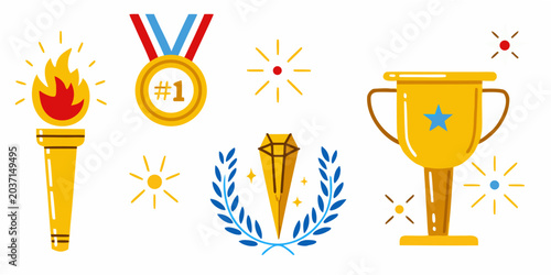 Φωτογραφία Award Symbols And Trophies Flat Vector Illustration On White Background