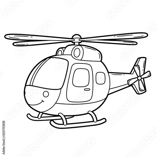 Cartoon helicopter line art, black and white