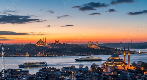 Istanbul skyline at sunset