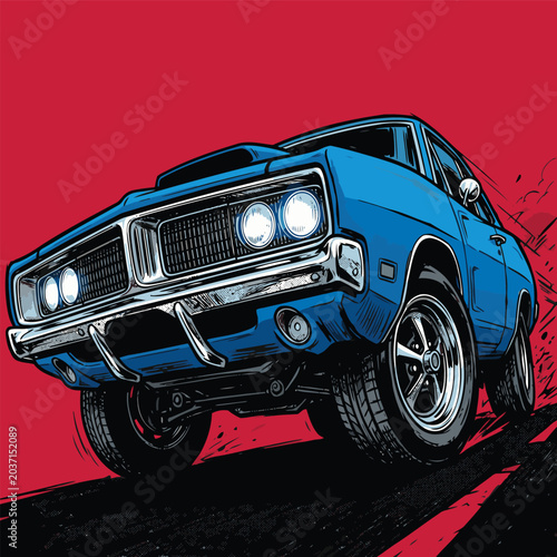 vector image of a dashing American muscle car