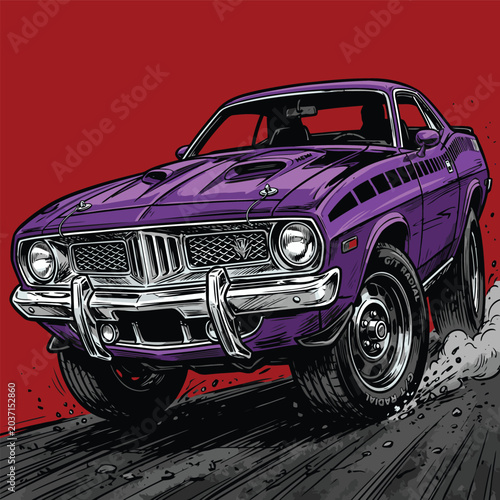 vector image of a dashing American muscle car