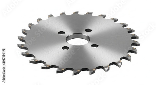 Close-up of a metal industrial sprocket with sharp teeth on a white background.