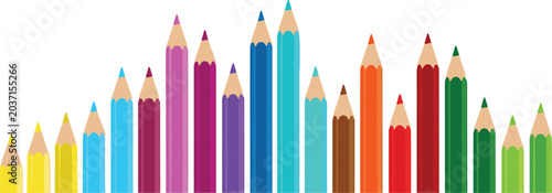 Tableau sur toile Colorful pencil vector illustration border with rainbow colored stationery crayo
