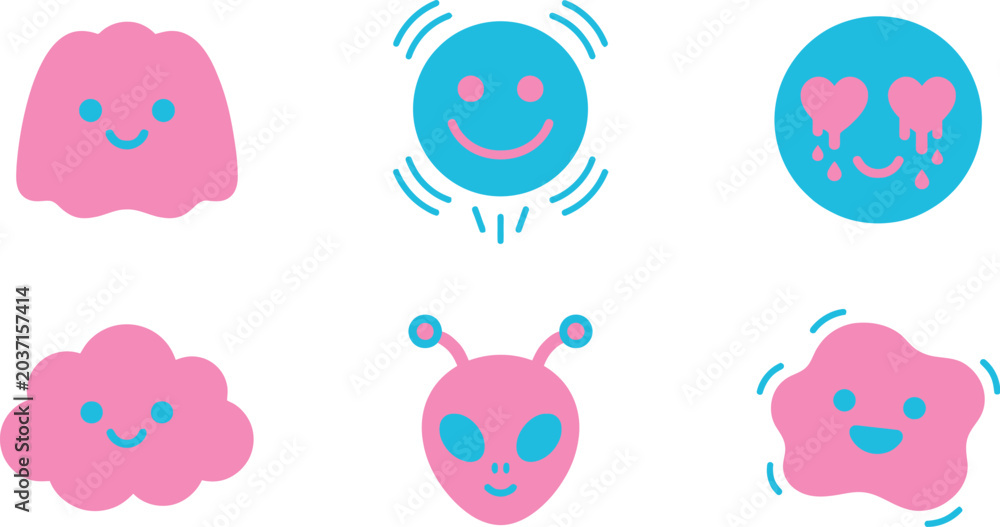 Fototapeta premium Cute Kawaii Pastel Character Icons Set Pink and Blue Emoji Collection for Social Media