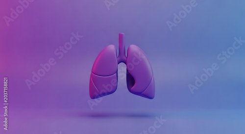 Human lungs model floating against a purple gradient background