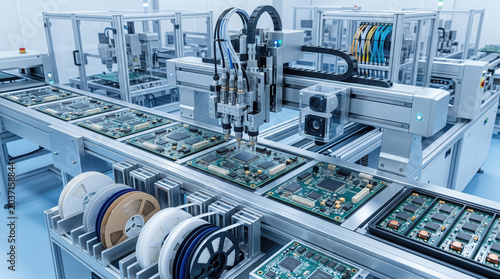 Automated electronic manufacturing line with robotic pick and place machines generated using ai