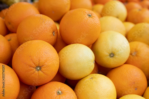 Fresh Oranges and Grapefruits Close-up Pile of Citrus Fruits